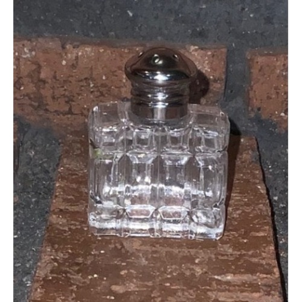 Vintage Miniature Cut Glass Salt Shaker Rectangular Geometric Clear Silver Lid